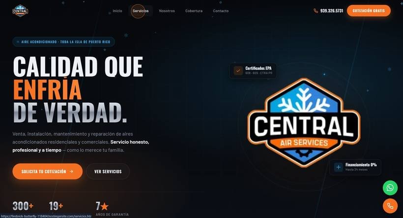 Página web de Central Air Services — Aire Acondicionado · Toda la Isla, Puerto Rico